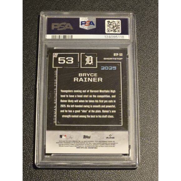 2025 Bowman #BTP-53 Bryce Rainer Bowman Scouts Top 100 PSA 8 - Picture 2 of 2